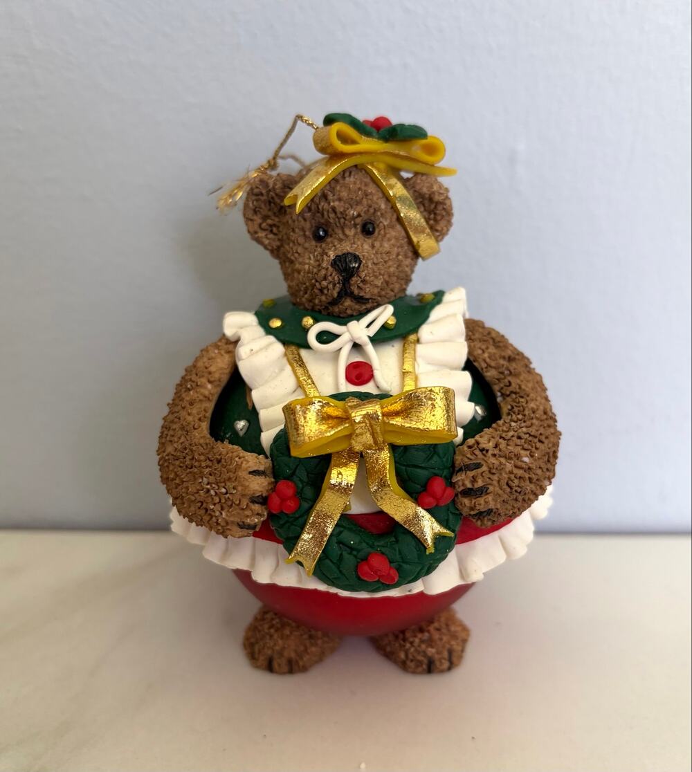 VINTAGE TRADITIONS COLLECTIBLE TEDDY BEAR ORNAMENT IN BOX, CHRISTMAS ORNAMENT